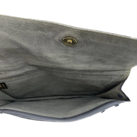 Vtg Eel Skin Leather Handbag Clutch Purse Grey Charcoal Matching Removable Strap - Picture 3 of 4